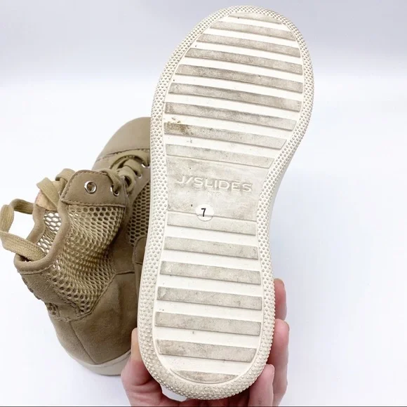 J Slides Tan Mesh Suede combo Hi top Sneaker 7 - Picture 4 of 6